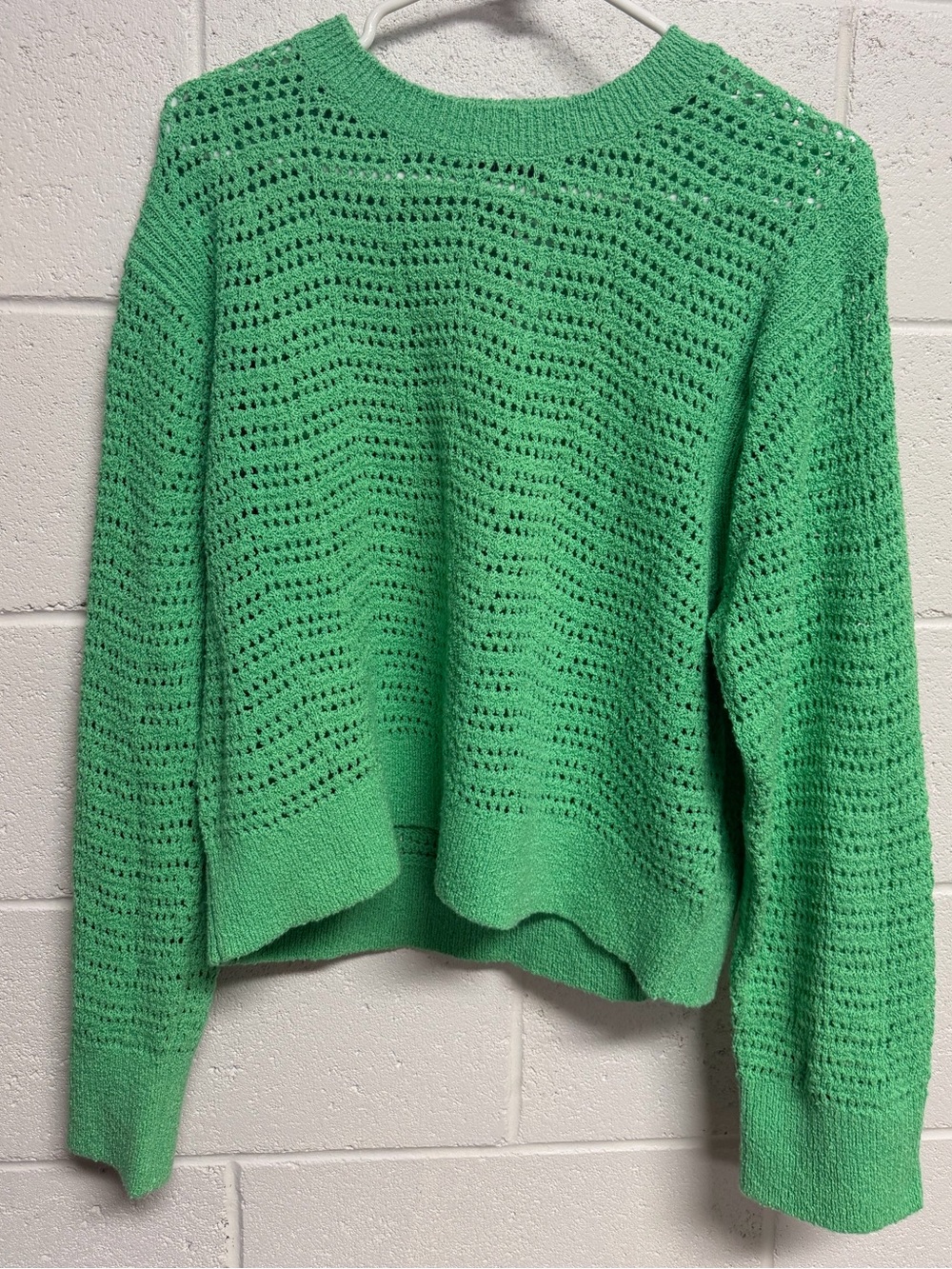 J. Crew NWT Pointelle Crewneck Sweater Dark Mint Large Beach Coastal
